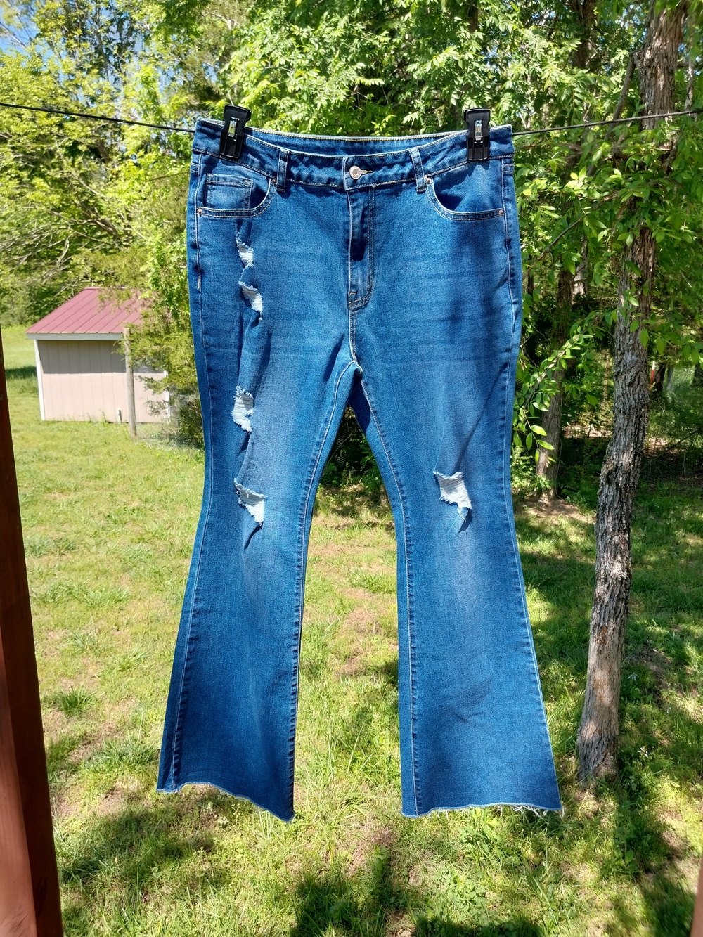 Blue Distressed Flare Jeans for Women